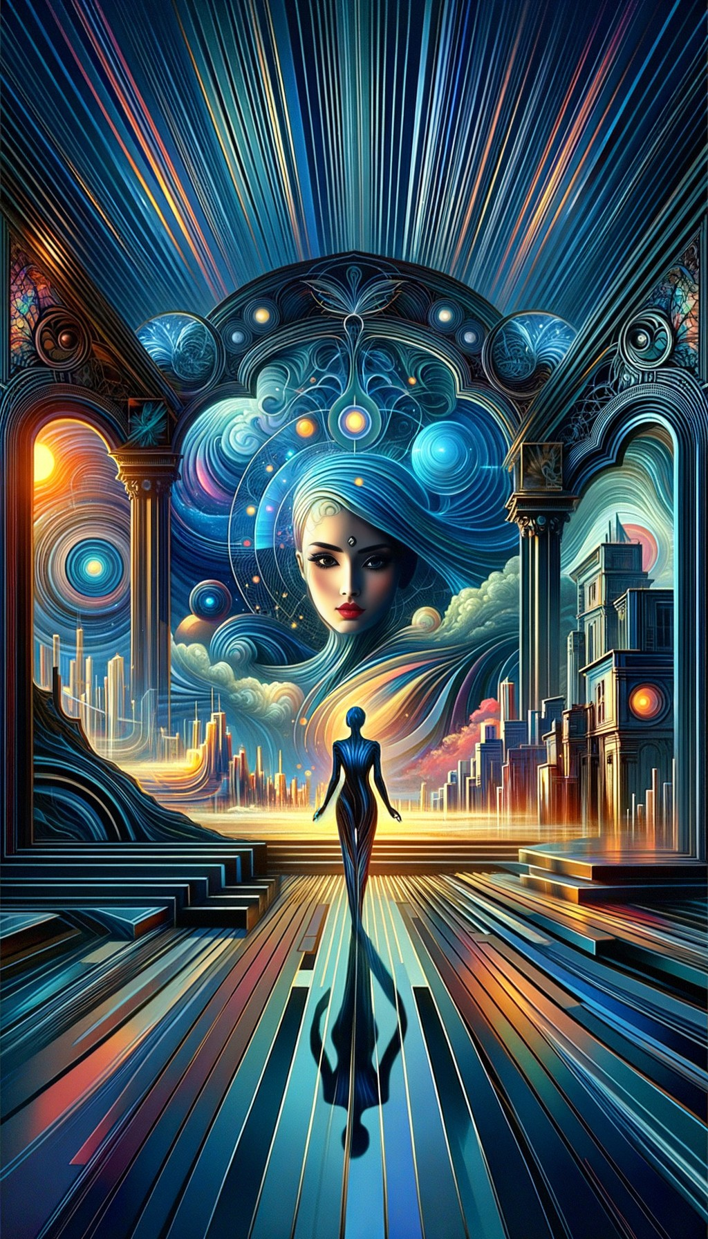Surreal Scene with Celestial Visage and Galaxies