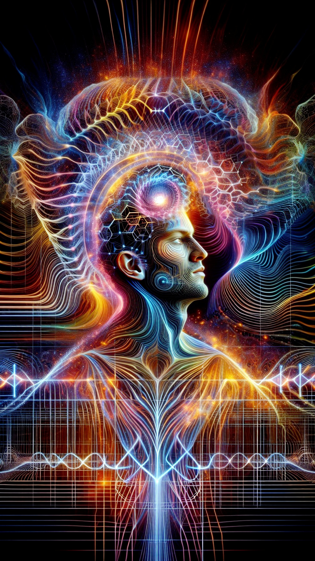 Abstract Human Figure with Cosmic Background and Energy