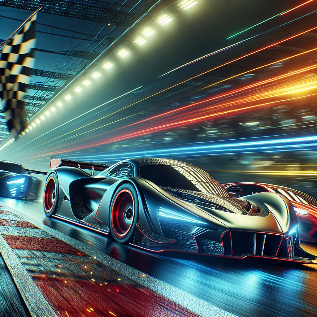 Futuristic Race Car on Vibrant Speed Track