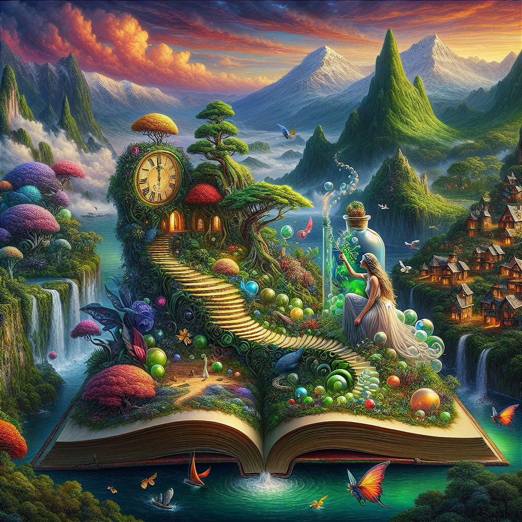 Enchanted Landscape in an Open Book Scene