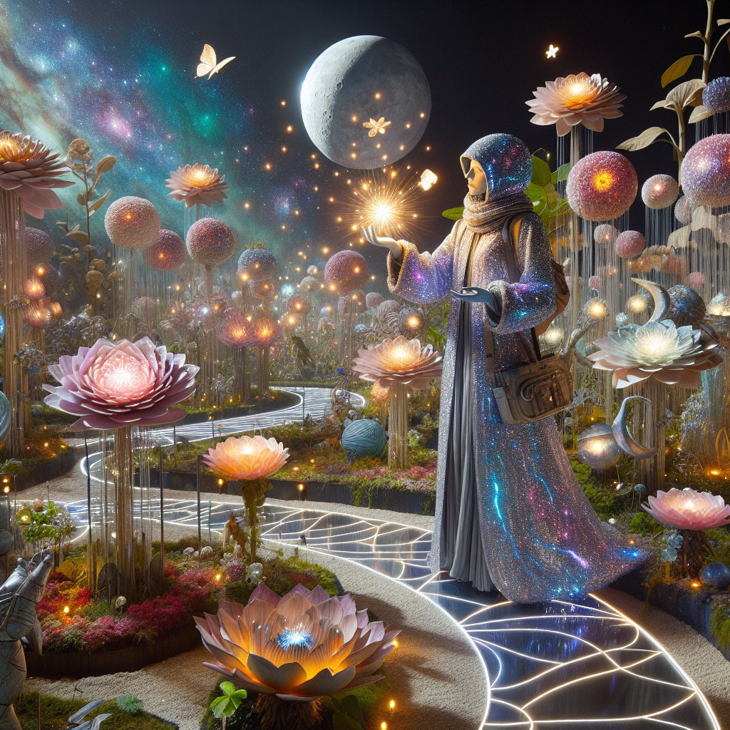 Cloaked Figure in a Whimsical Cosmic Dreamscape