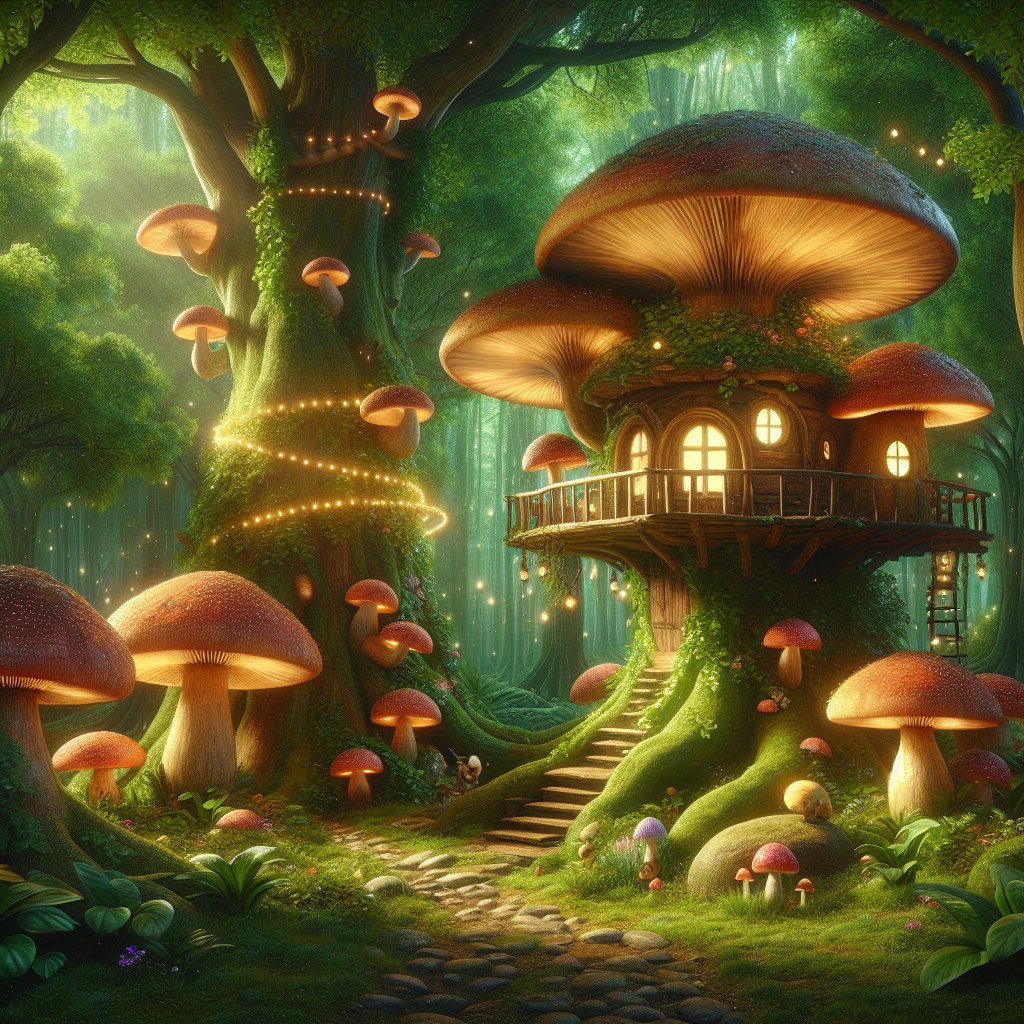Whimsical Forest Treehouse with Glowing Mushrooms