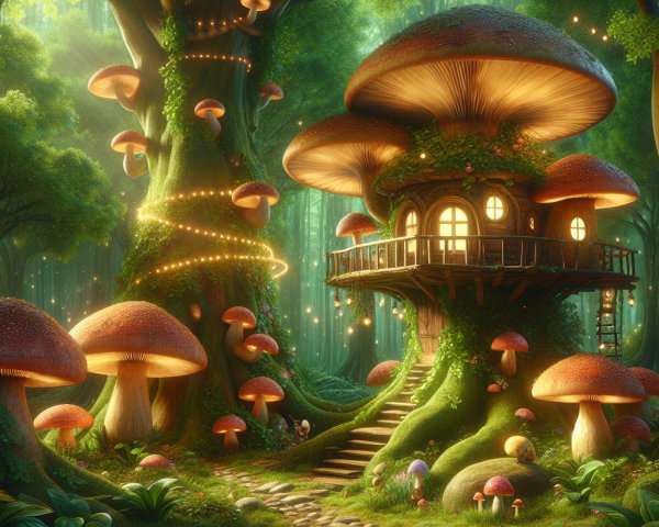 Whimsical Forest Treehouse with Glowing Mushrooms