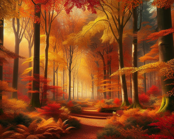 Vibrant Autumn Forest Scene with Colorful Foliage