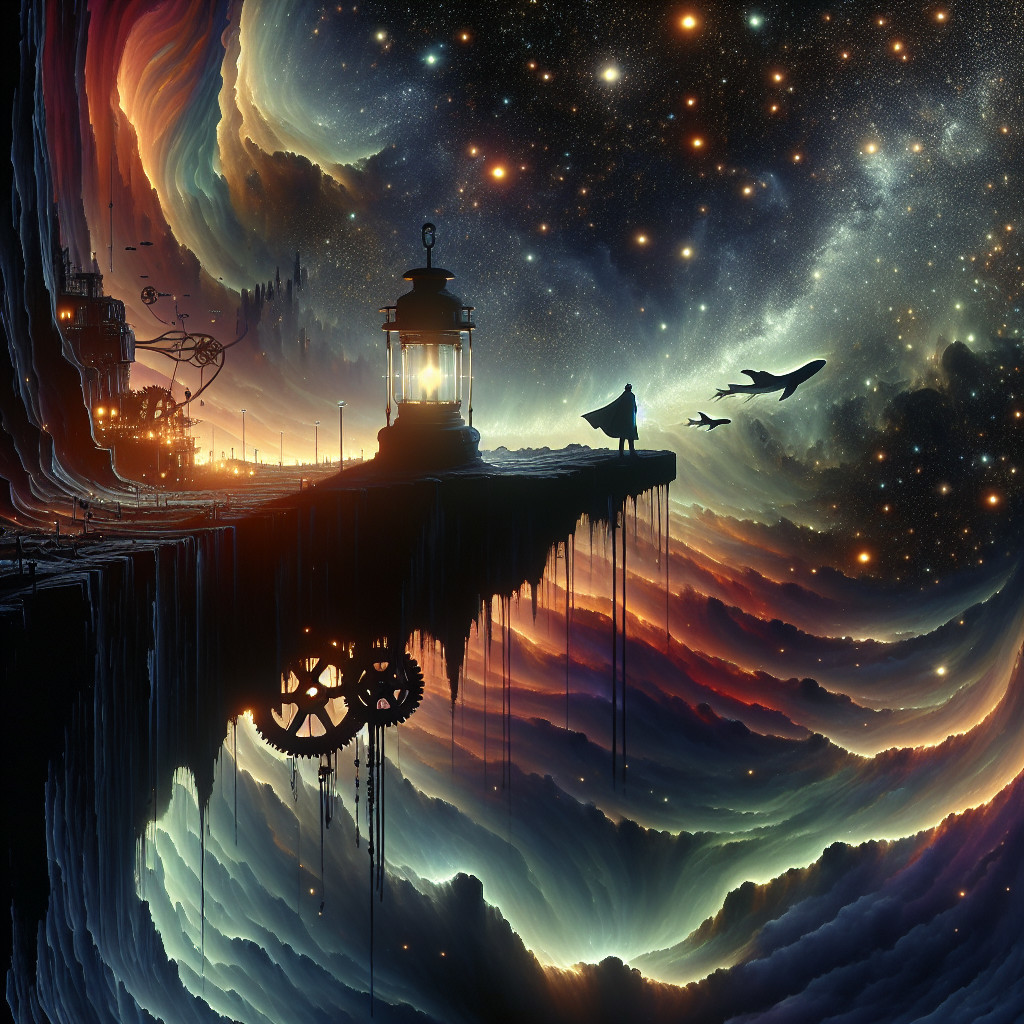 Surreal Landscape with Cosmic and Steampunk Elements