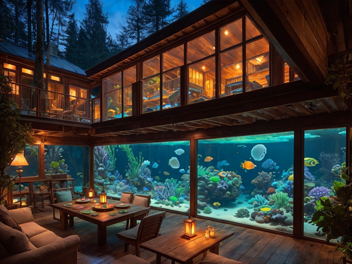 Modern House with Glass Walls and Underwater Views