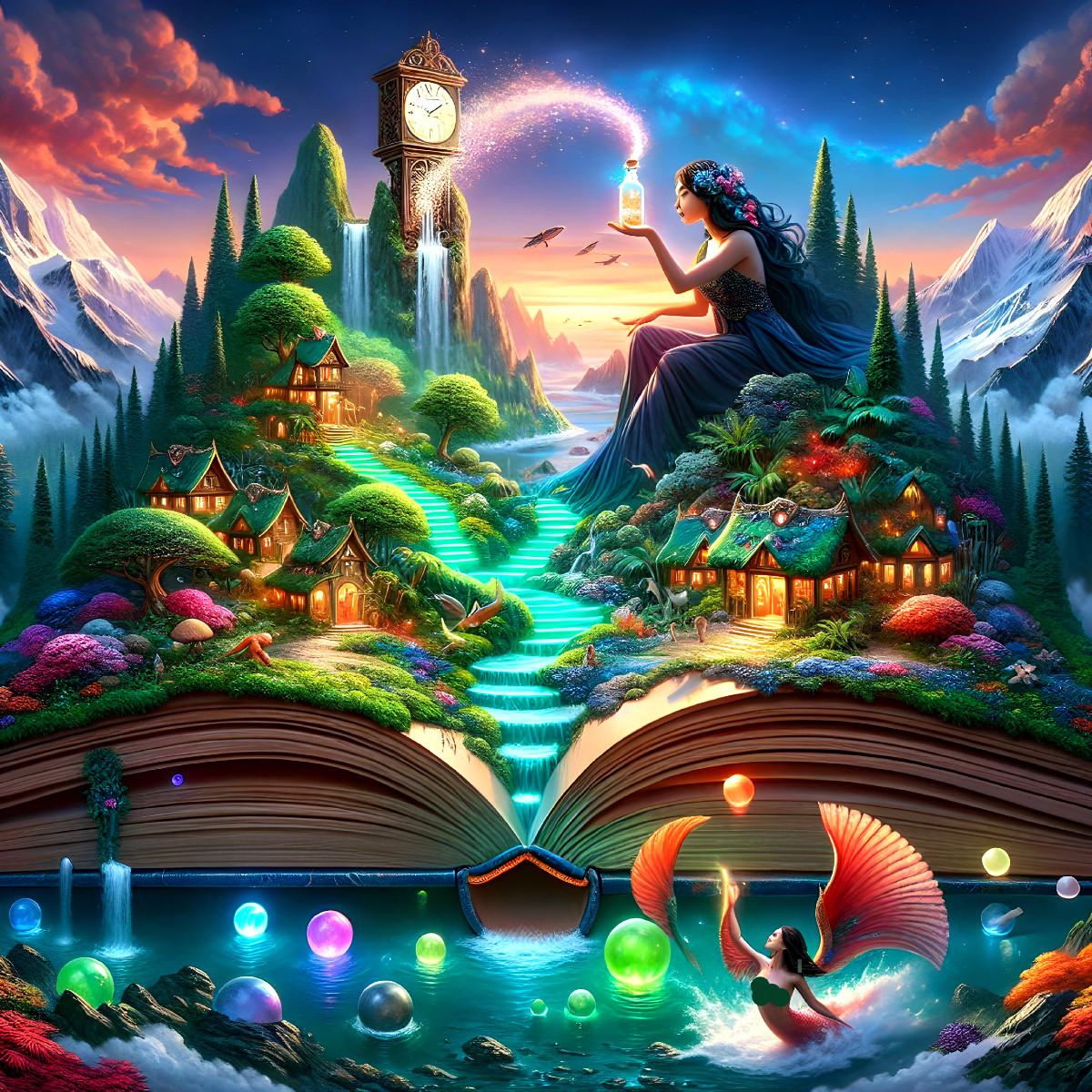 Fantasy Landscape with Woman, Potion, and Mermaid