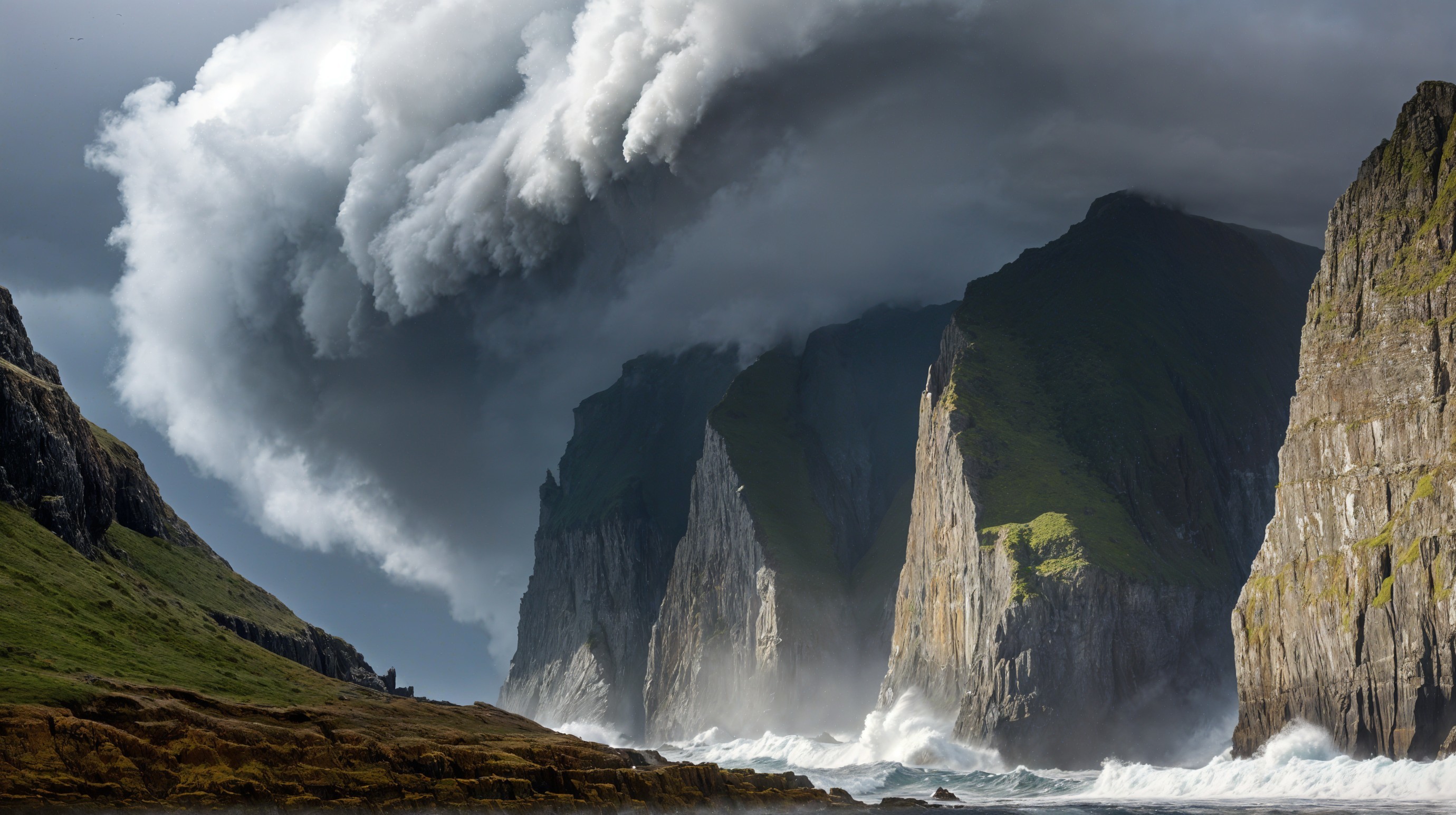Dramatic Seascape with Cliffs and Turbulent Sky