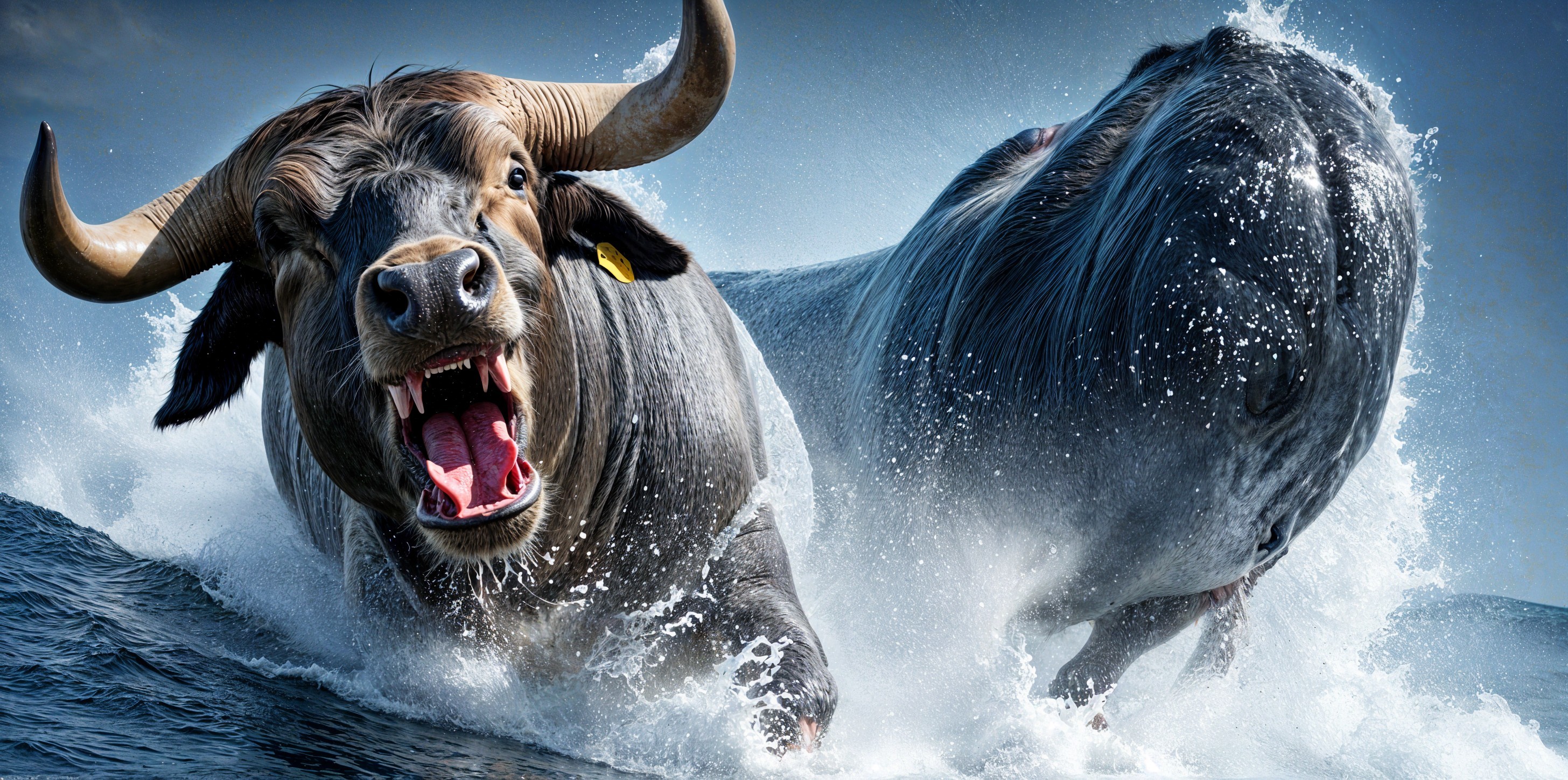 Dramatic Sea Scene with Bull and Breaching Whale