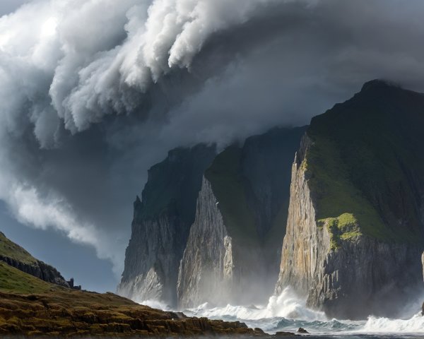 Dramatic Seascape with Cliffs and Turbulent Sky