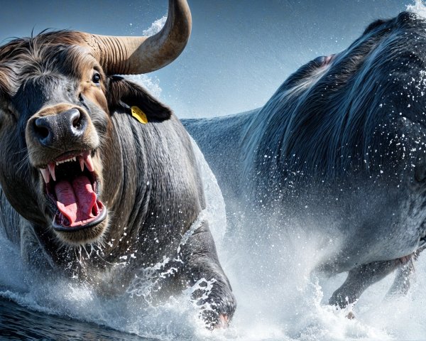 Dramatic Sea Scene with Bull and Breaching Whale
