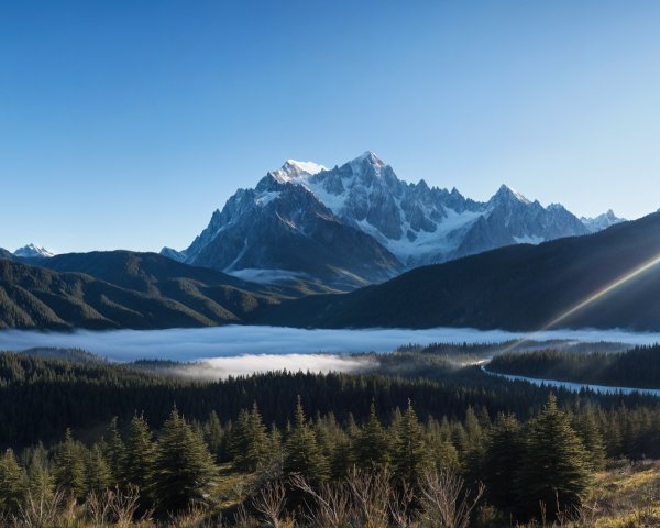 Mountain Landscape with Snow-Capped Peaks and River