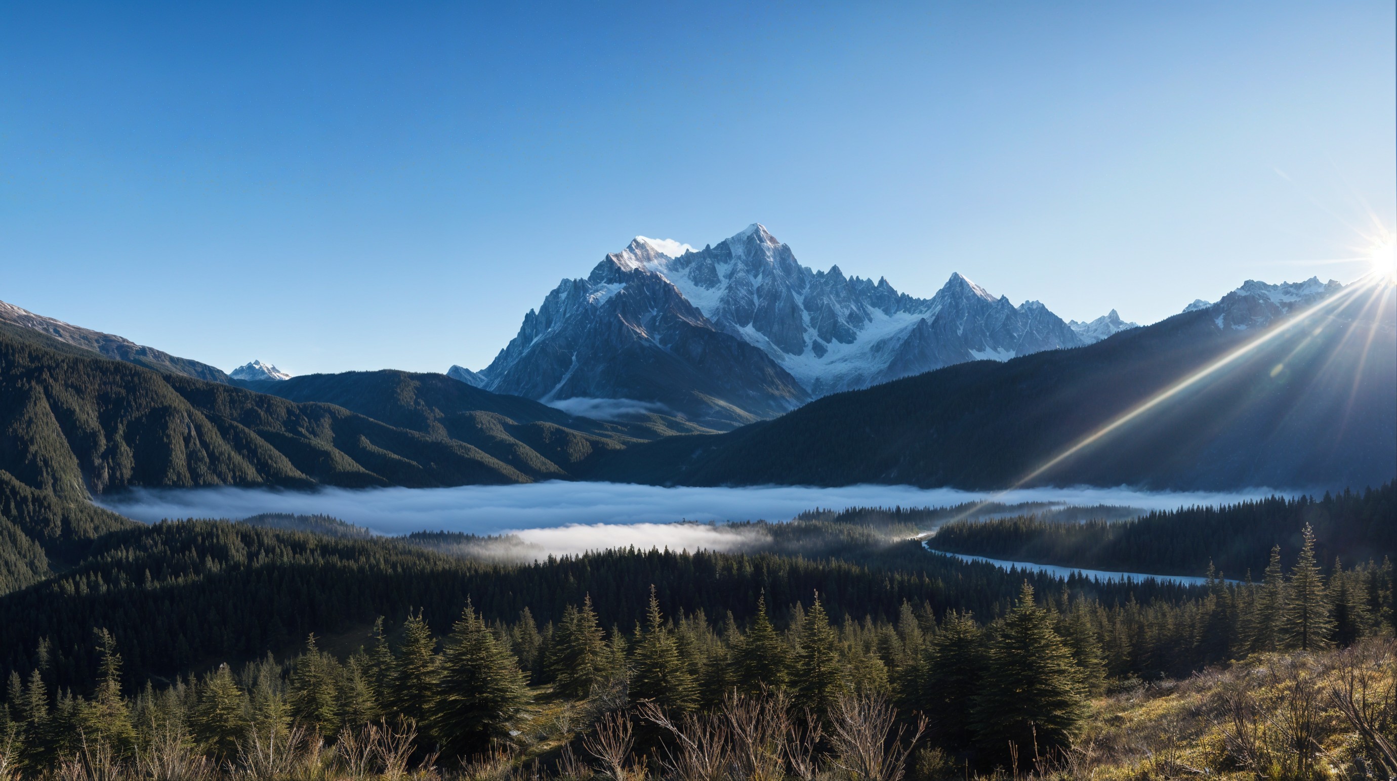 Mountain Landscape with Snow-Capped Peaks and River