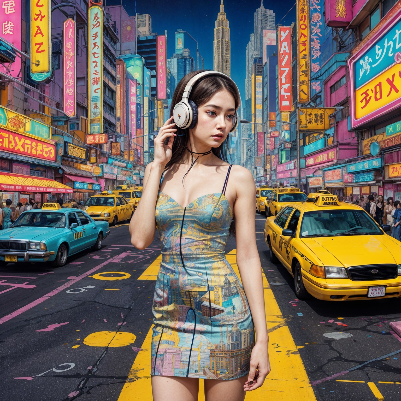 Stylish Woman in Colorful Dress on Urban Street