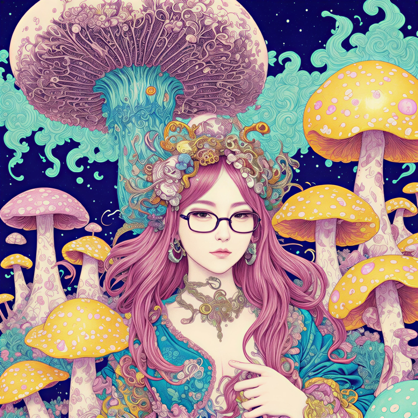 Whimsical Fantasy Landscape with Vibrant Mushrooms