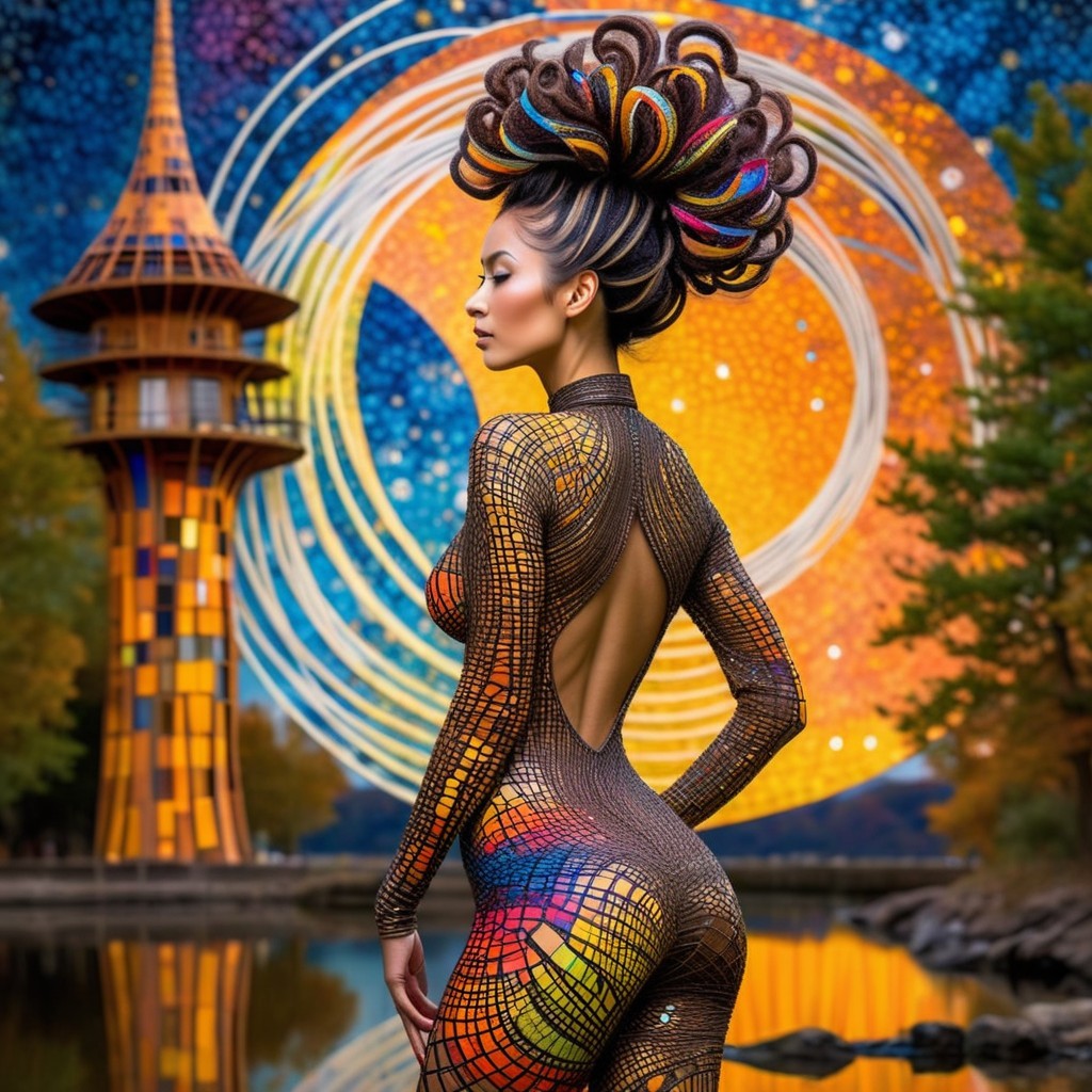 Bold Figure Against Vibrant Abstract Mural Background
