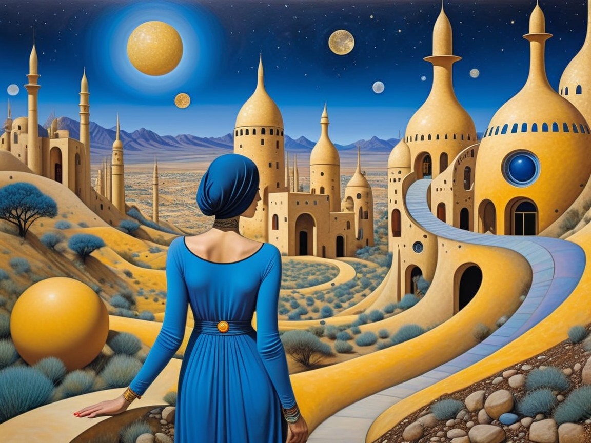 Surreal Landscape with Figure and Majestic Structures