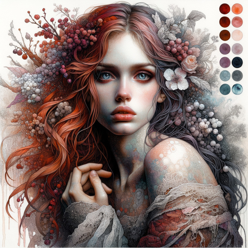 Portrait of a Young Woman with Floral Hair Details