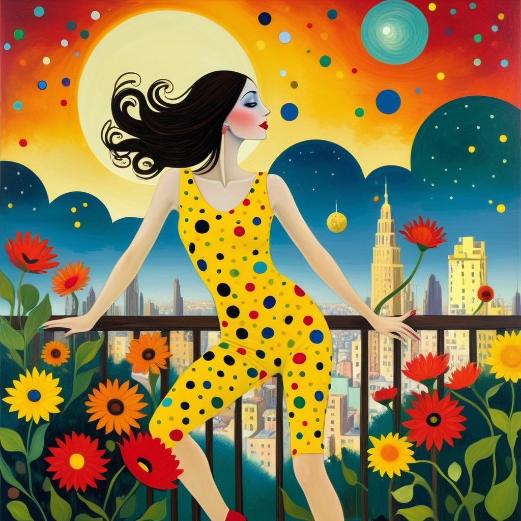 Confident Woman in Yellow Jumpsuit Against Sunset Sky