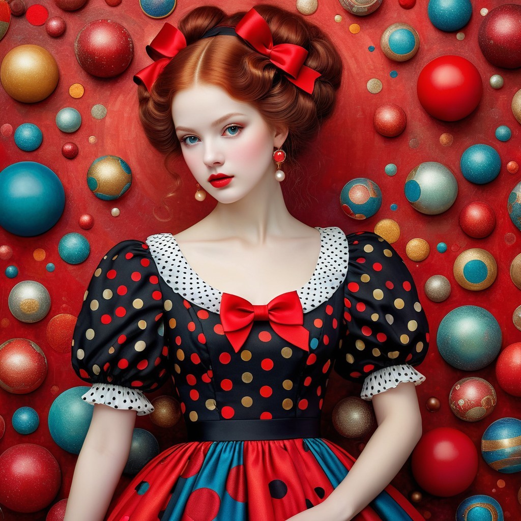 Young Woman with Red Hair in Polka Dot Dress