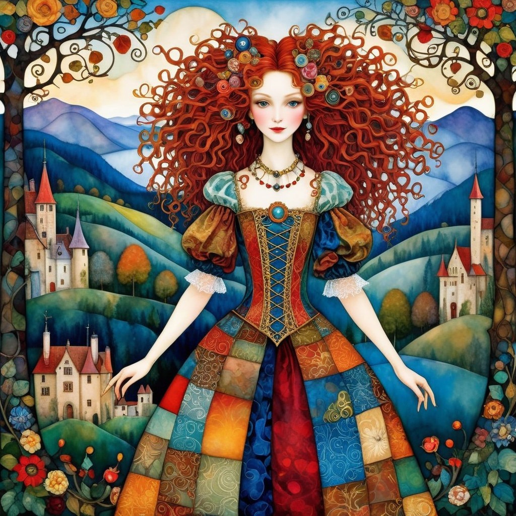 Whimsical Illustration of a Young Woman in Nature