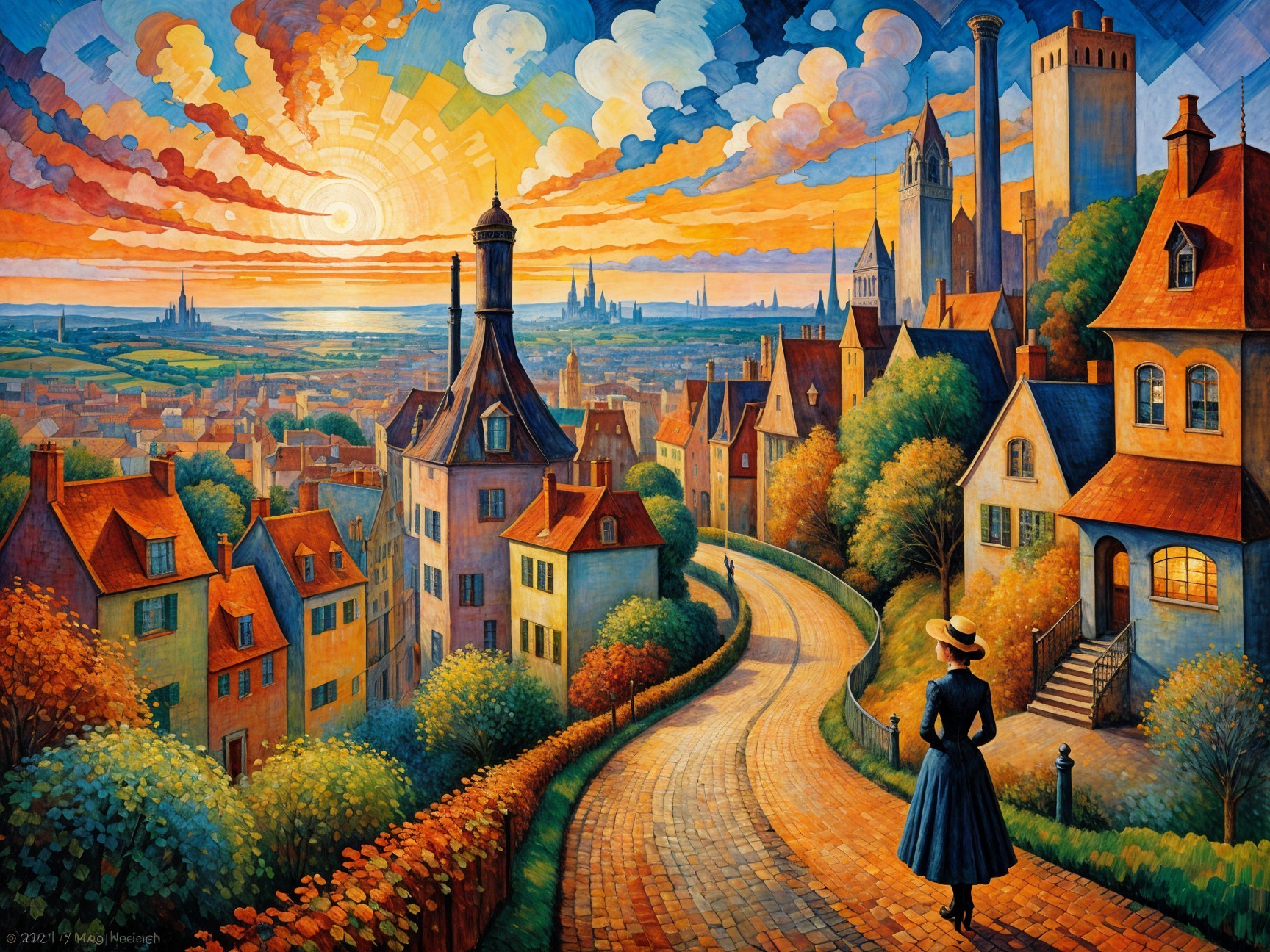 Vibrant Landscape with Winding Road and Quaint Houses
