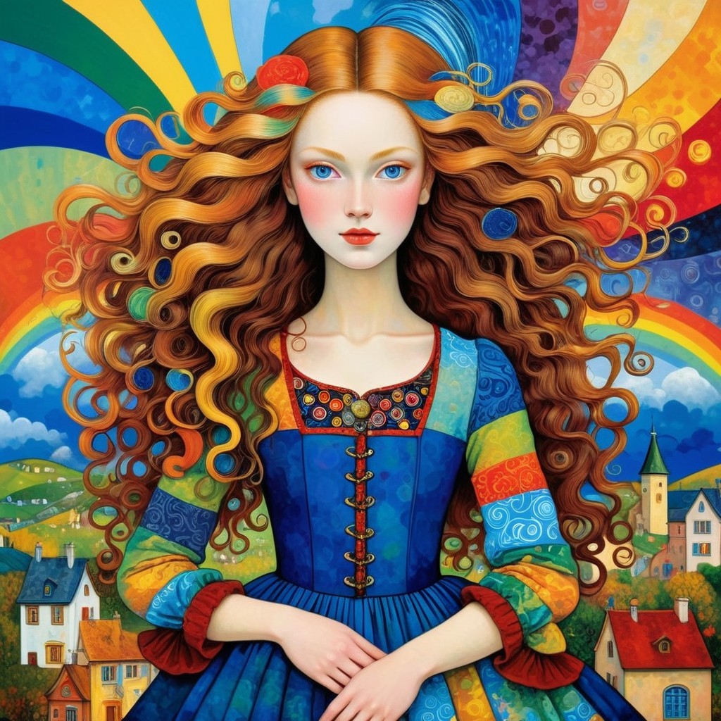 Whimsical Portrait of a Young Woman with Red Hair