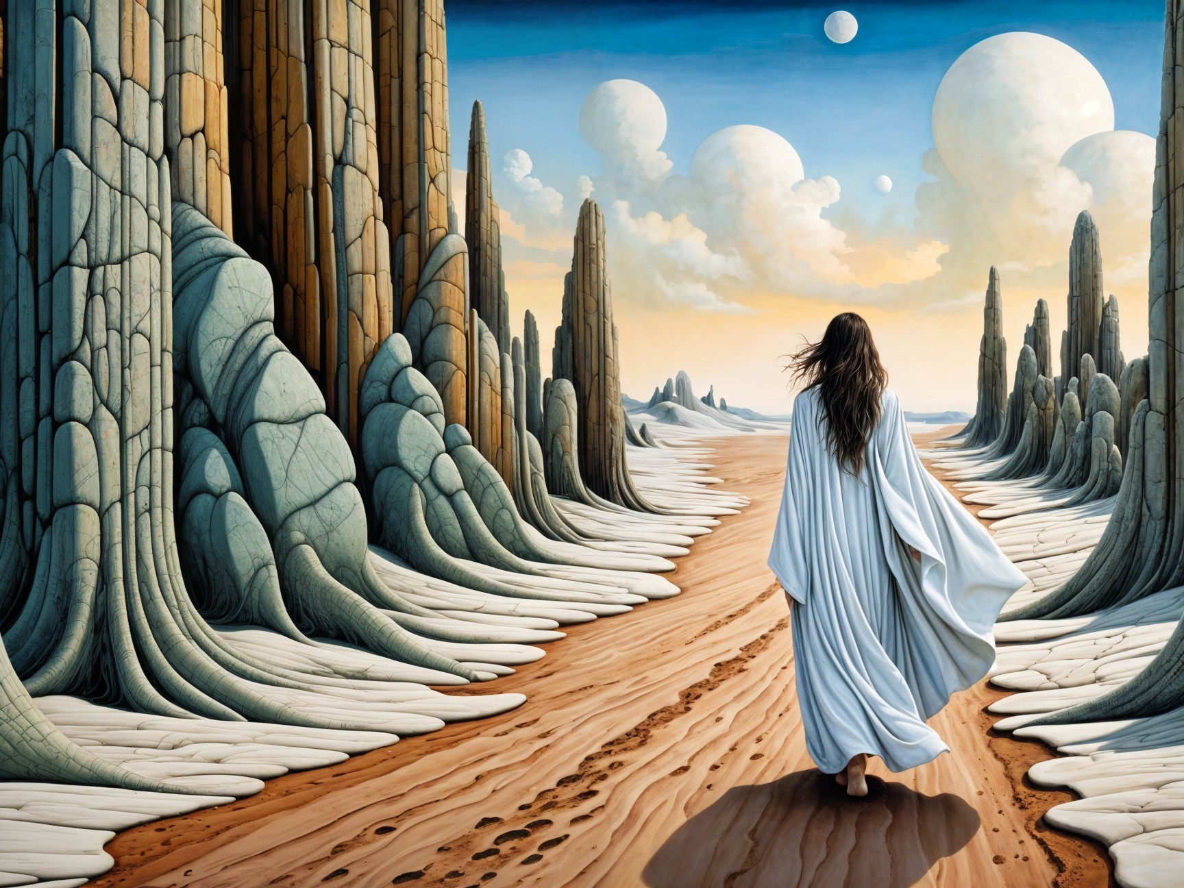 Surreal Landscape with Figure in White Robe
