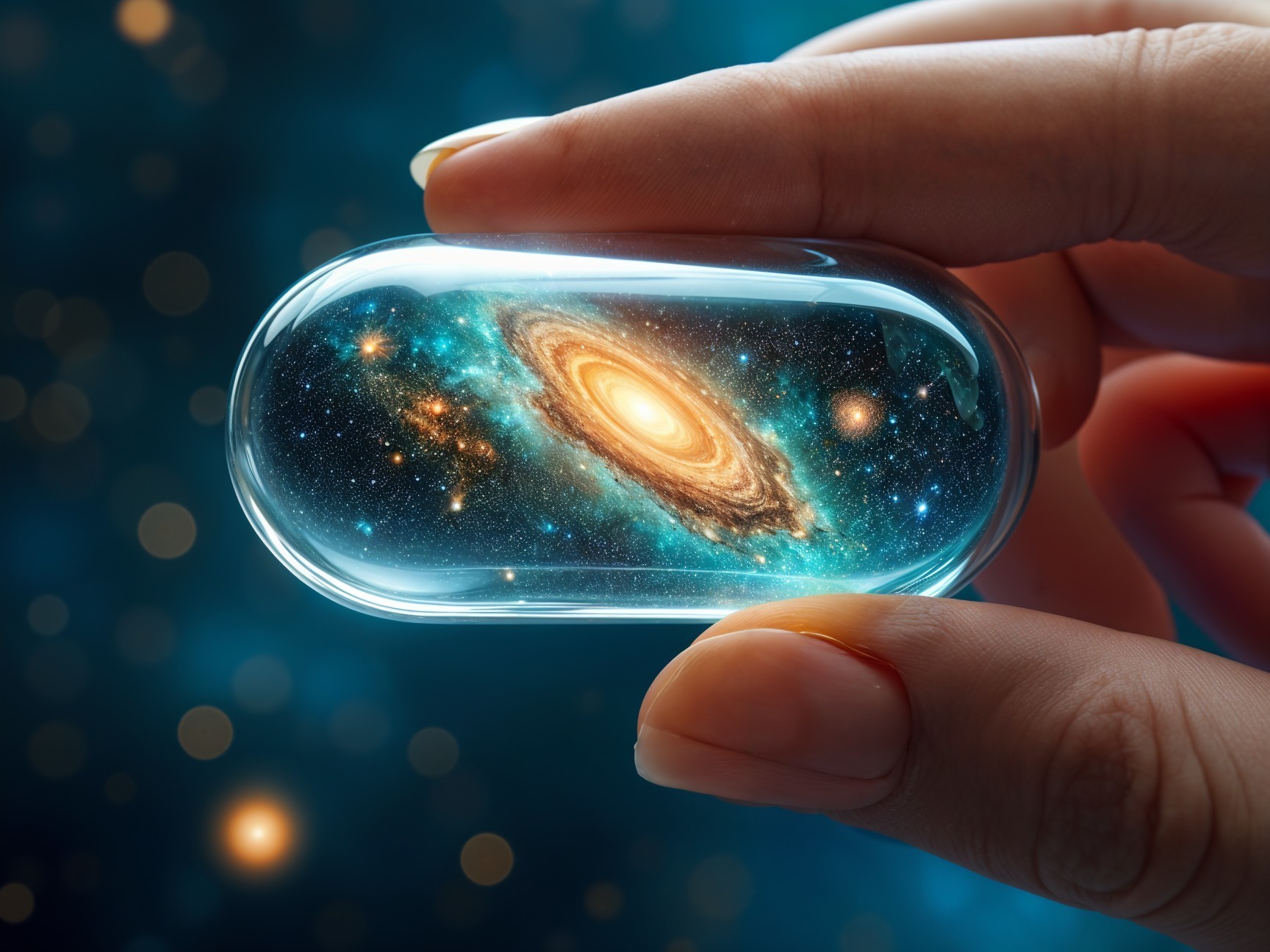 Galaxy in Capsule Against Deep Space Background