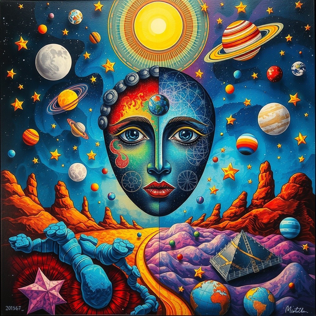 Surreal Landscape with Cosmic and Desert Elements