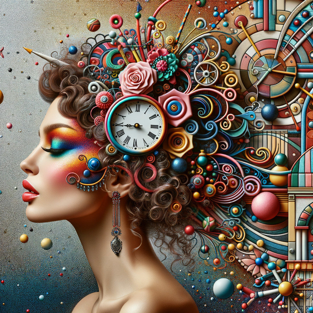 Stylized Profile of Woman with Colorful Hairstyle