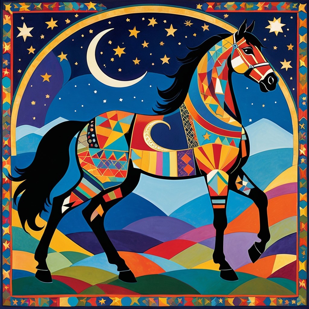 Vibrant Horse Against Starry Night Sky and Hills