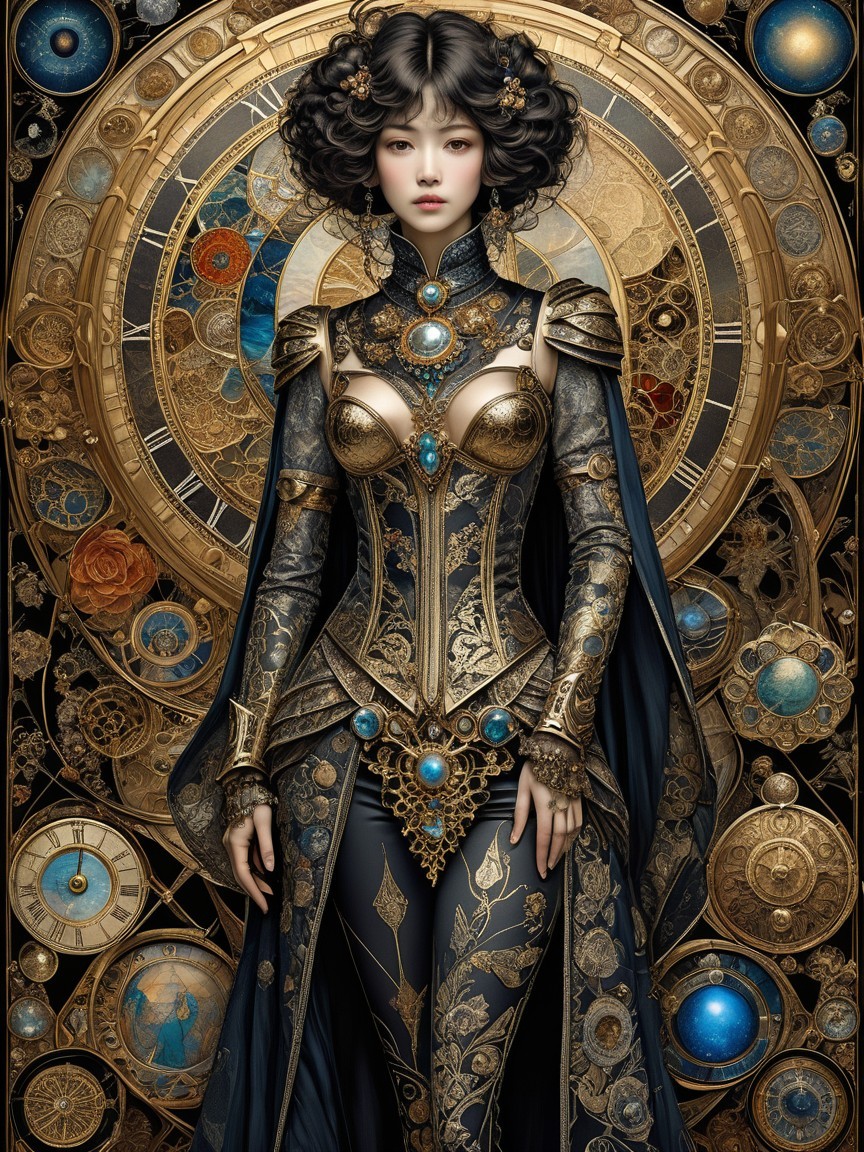 Elaborate Gold Outfit with Steampunk Aesthetics