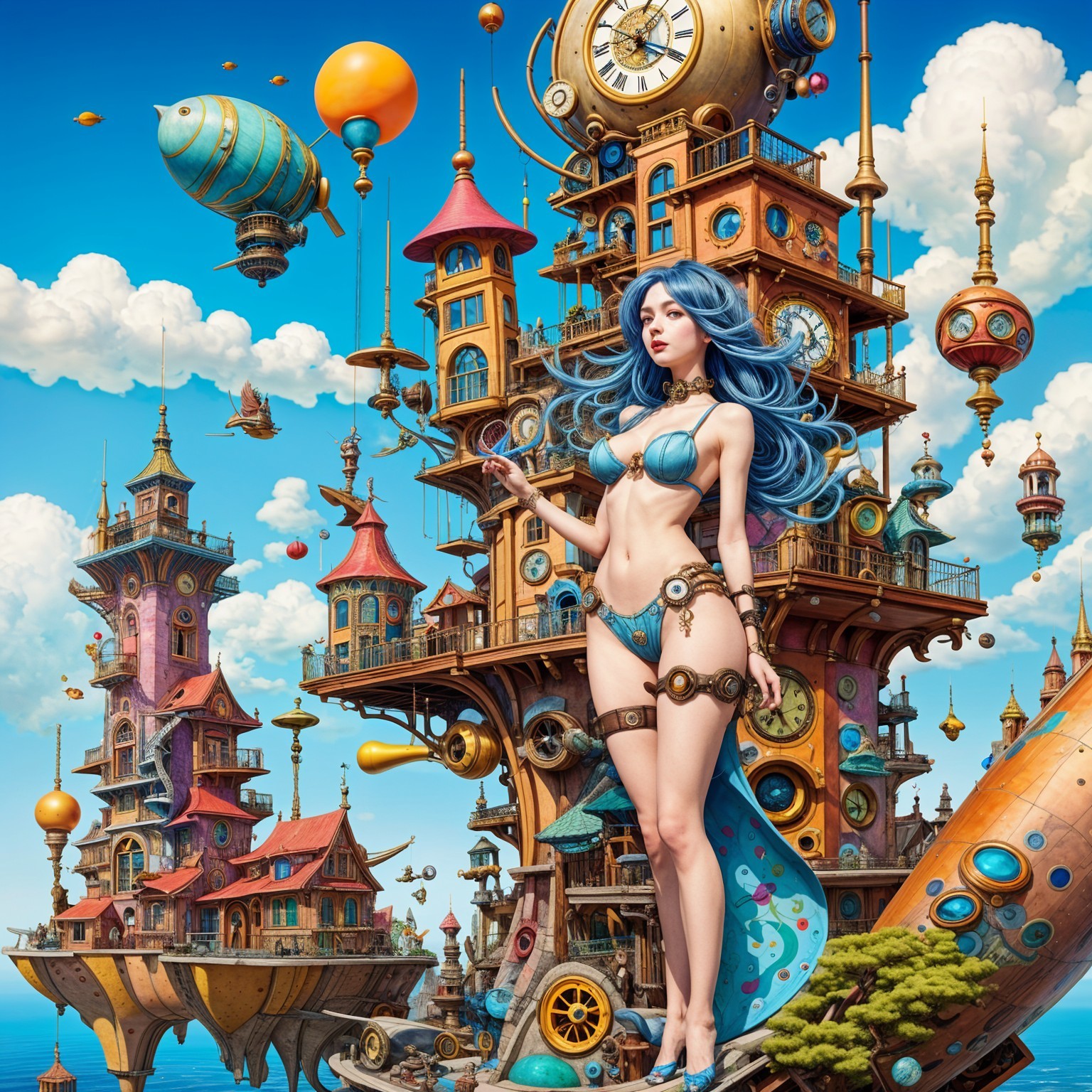 Steampunk City with Whimsical Designs and Airships