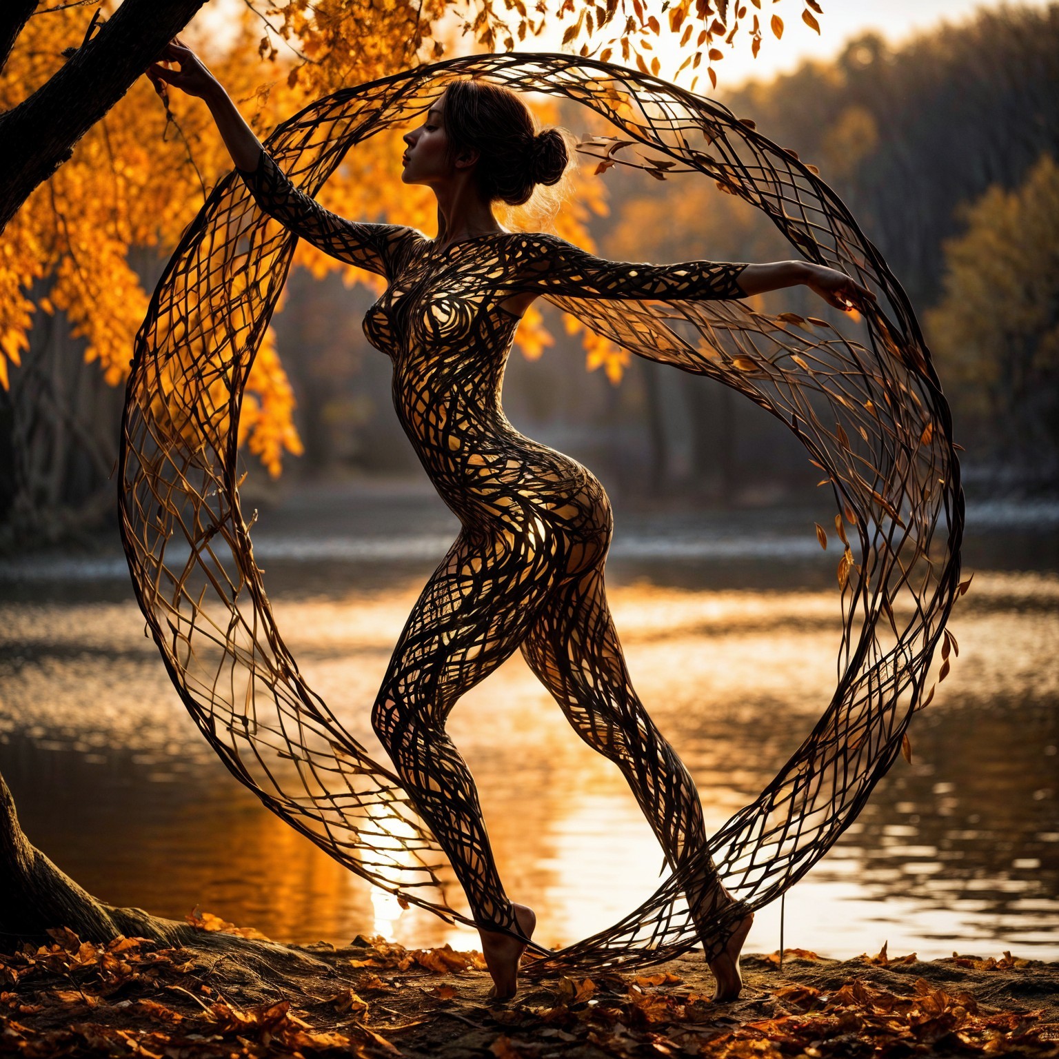 Silhouette in Autumn with Intricate Bodysuit Design