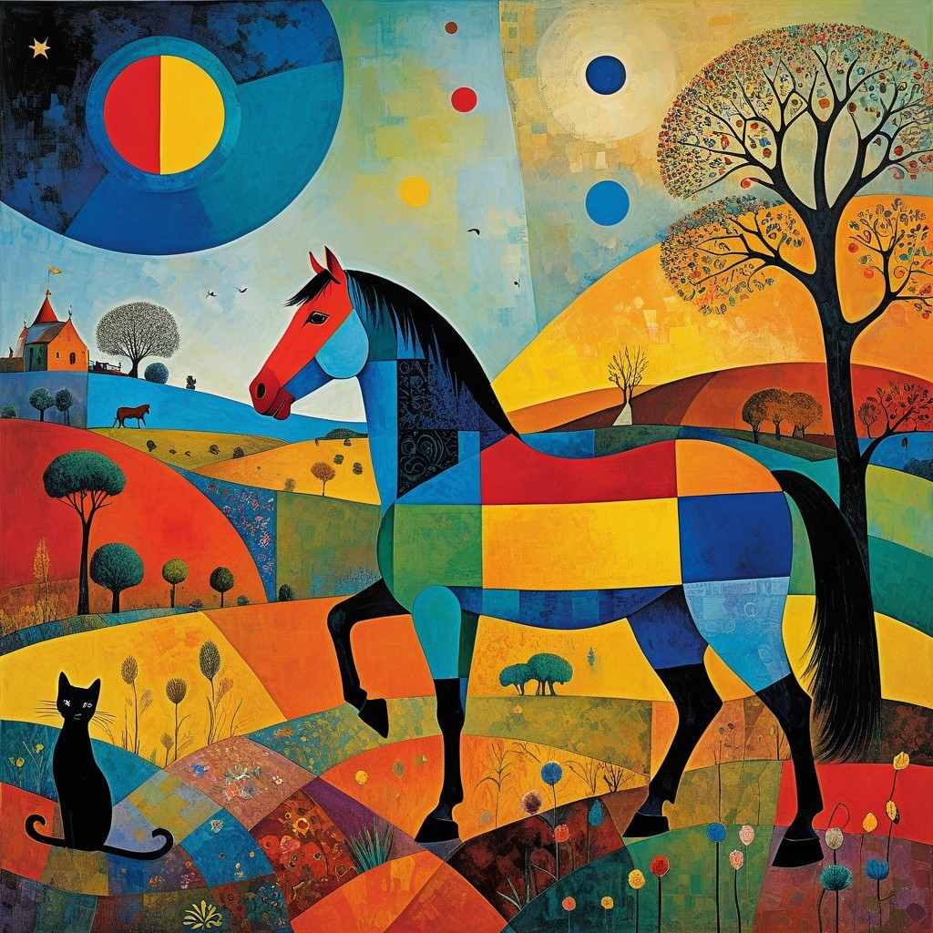 Abstract Landscape with Colorful Horse and Castle