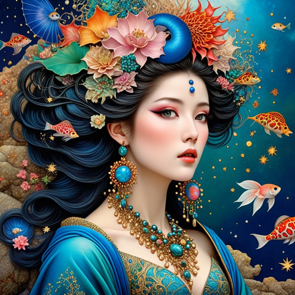 Portrait of a woman with vibrant accessories and florals