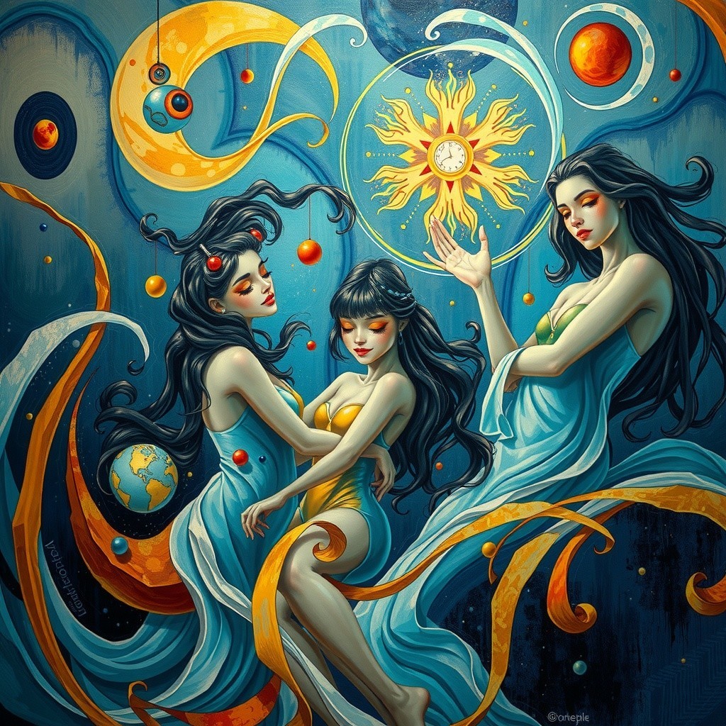 Three Ethereal Women Representing Celestial Bodies