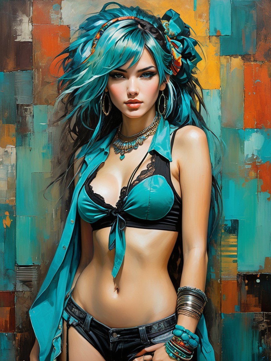 Confident Female Figure with Vibrant Abstract Background