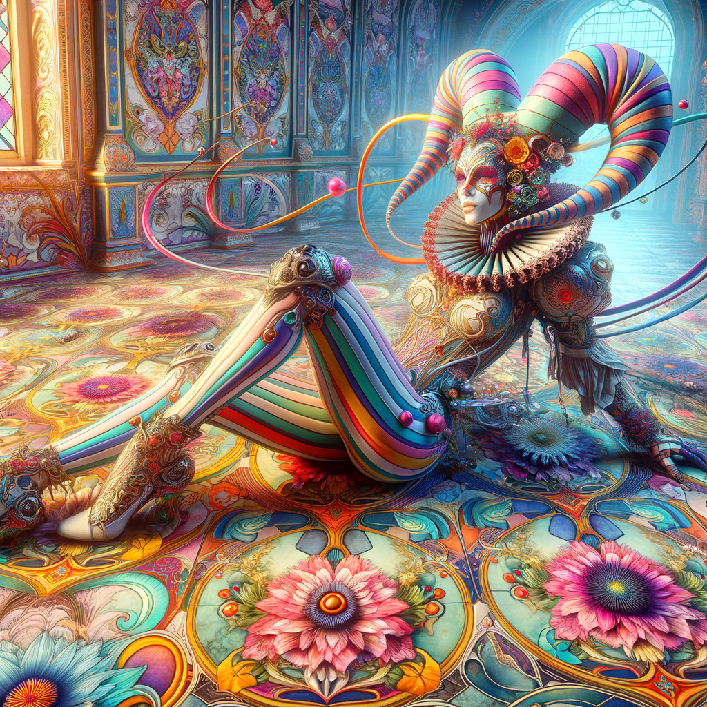 Colorful Fantastical Figure in Ornate Room Setting