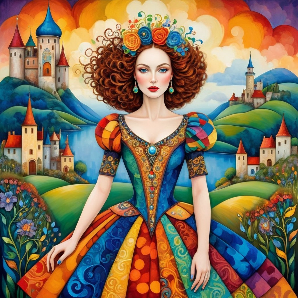 Whimsical Illustration of a Colorful Fantasy Landscape