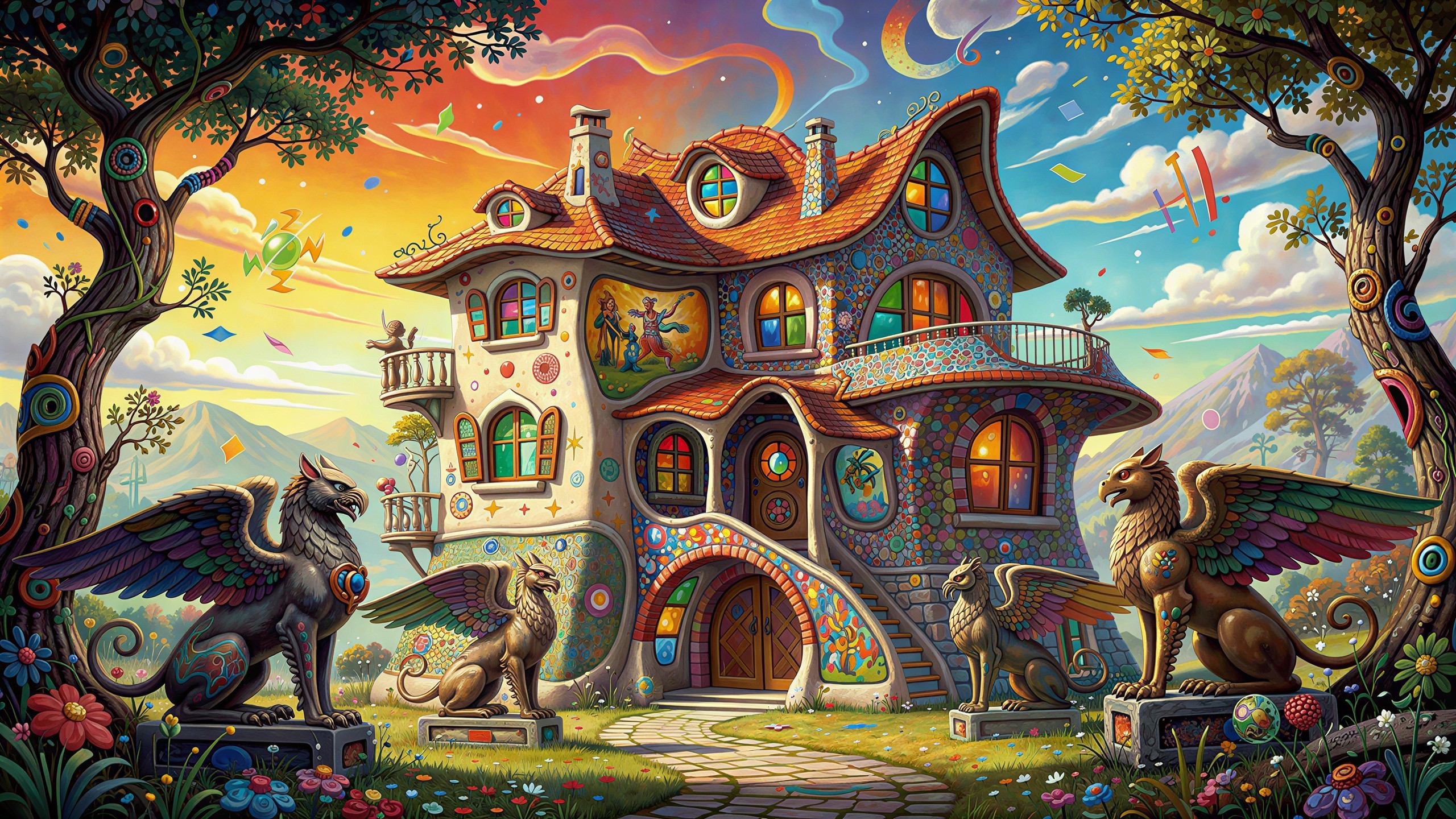 Psychedelic Fairytale House in a Colorful Forest