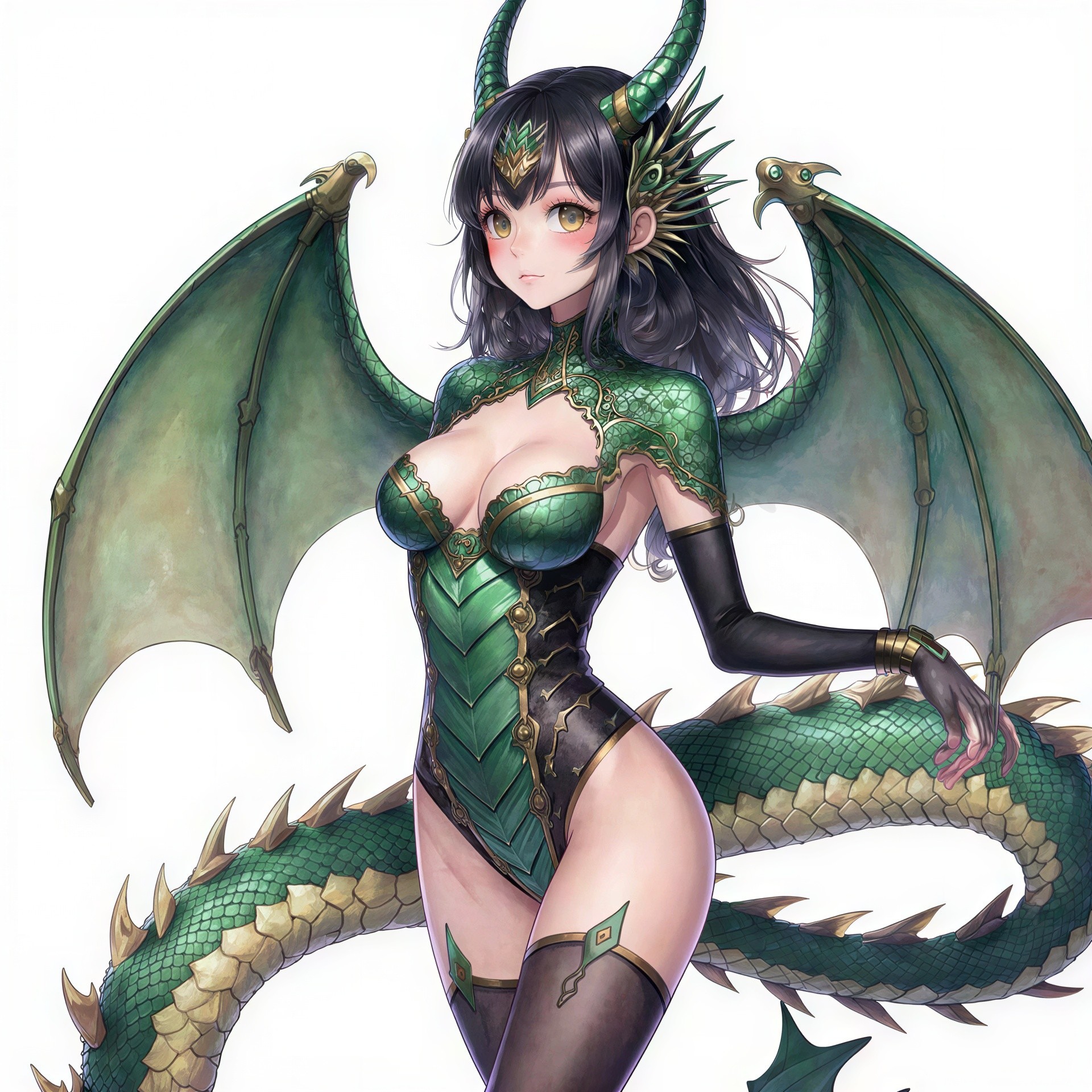 Dragon girl with wings and detailed green corset