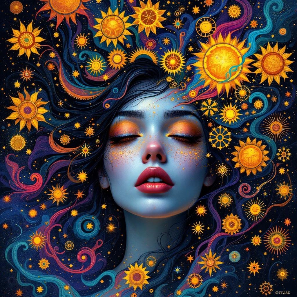Surreal Portrait of a Woman with Cosmic Elements