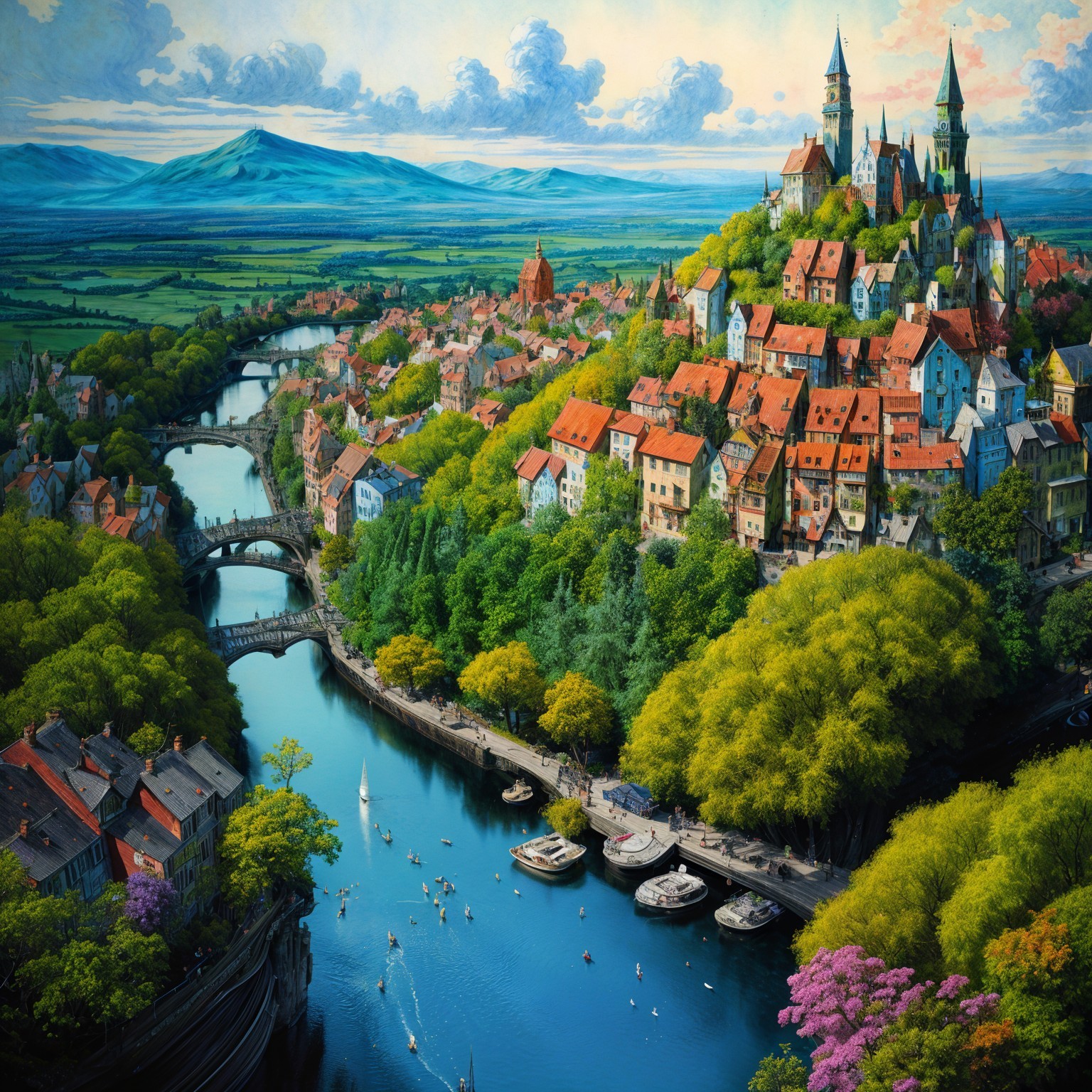 Charming Town in a Picturesque Valley Landscape