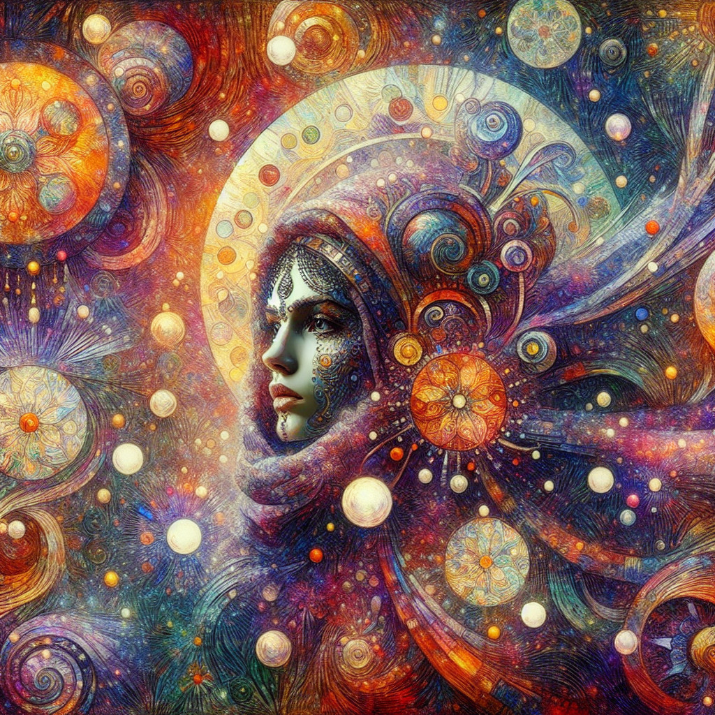 Cosmic Design of a Woman's Face with Celestial Motifs