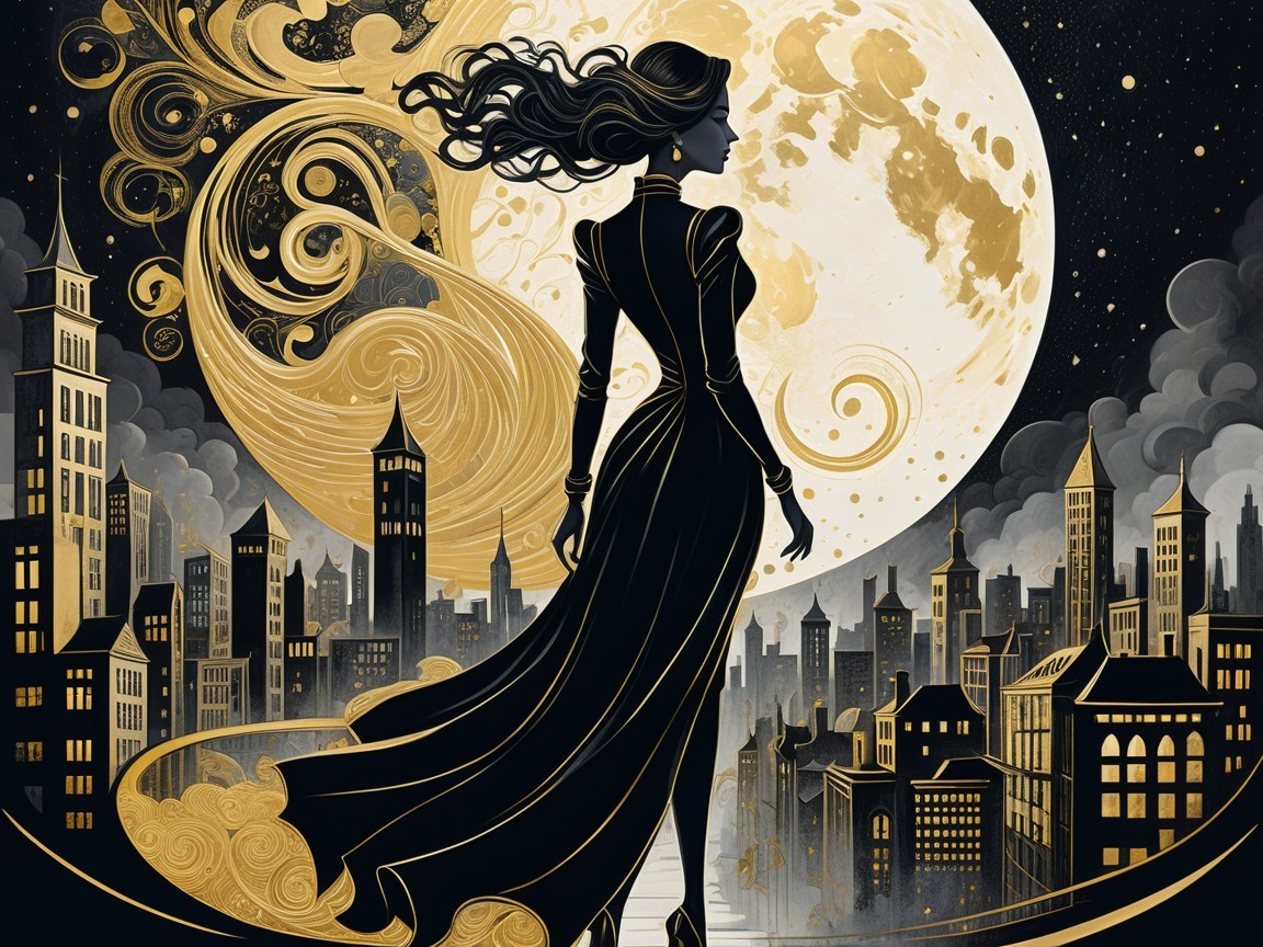 Elegant Silhouette Against City Skyline at Night