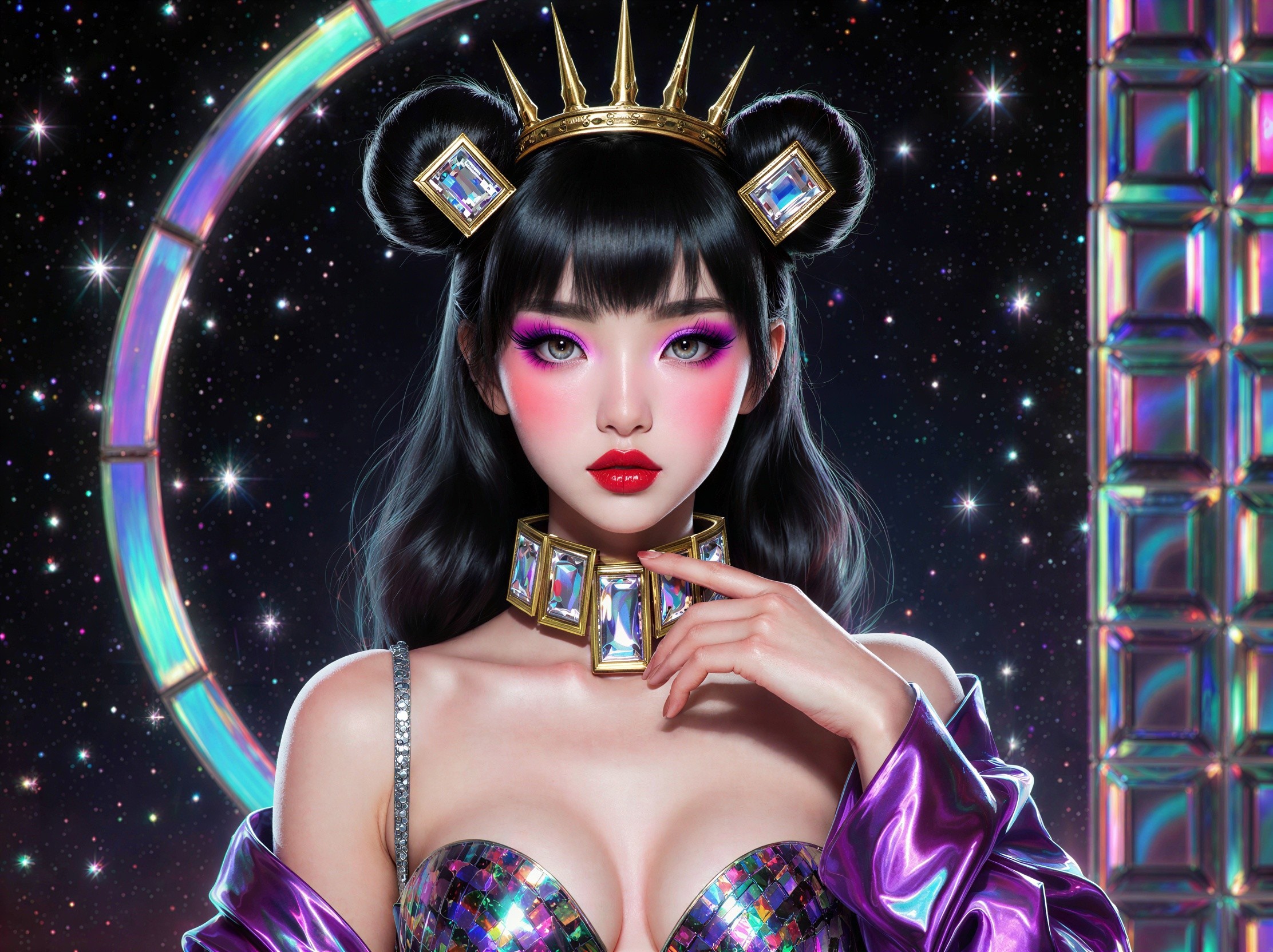 Detailed Portrait of a Girl with Black Hair and Crown