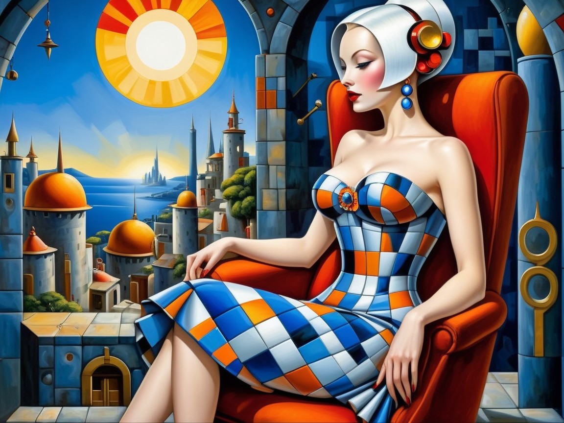 Surreal Painting of Woman in Futuristic Fashion