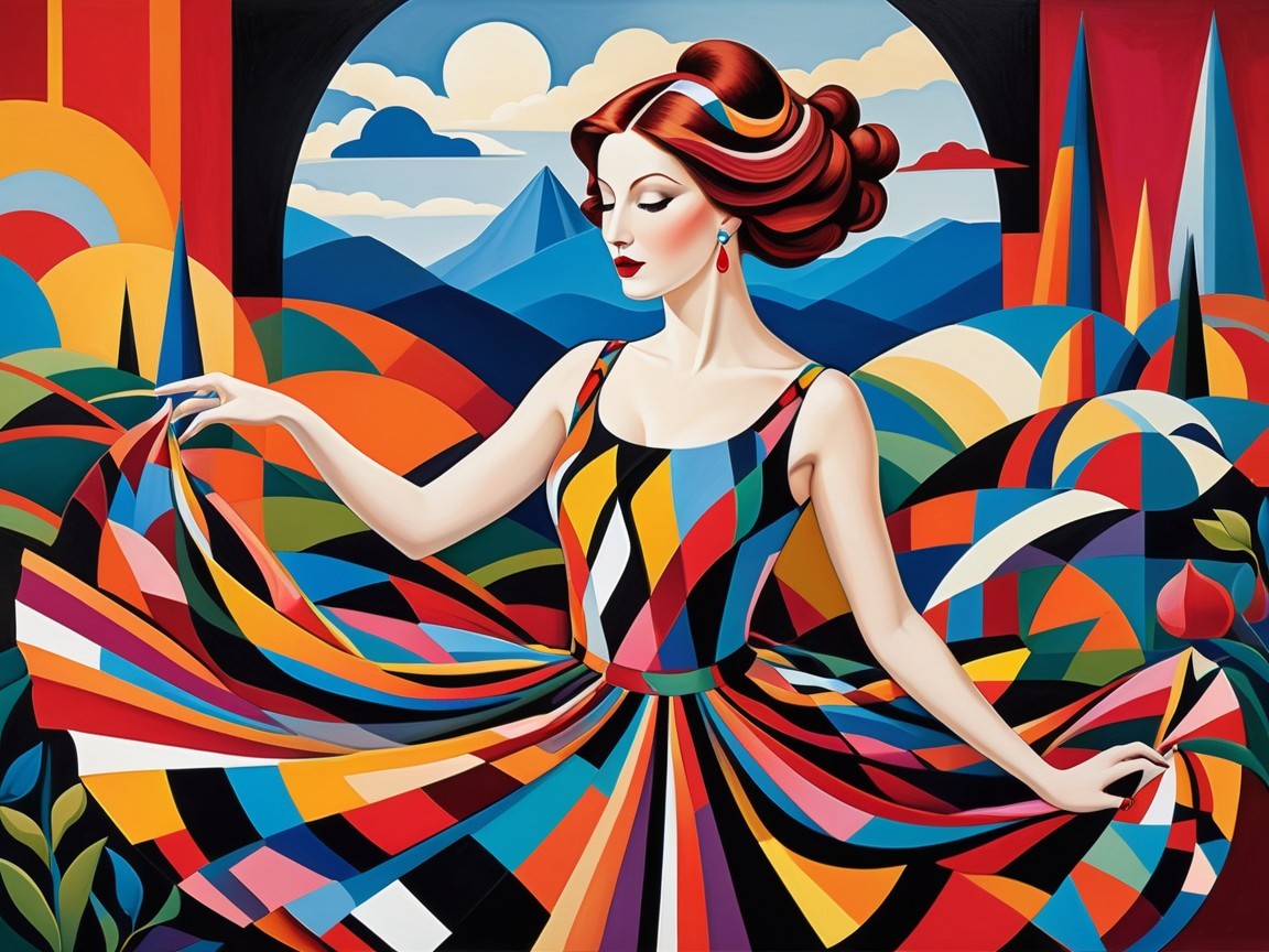 Abstract Artwork of Woman in Colorful Dress